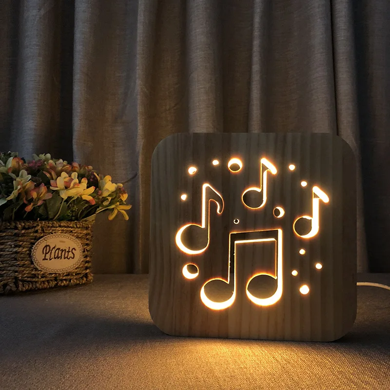 Musical Note 3D Solid Wood Lamp Xinqite Creative LED Little Night Light  Christmas Lights  Fairy Lights