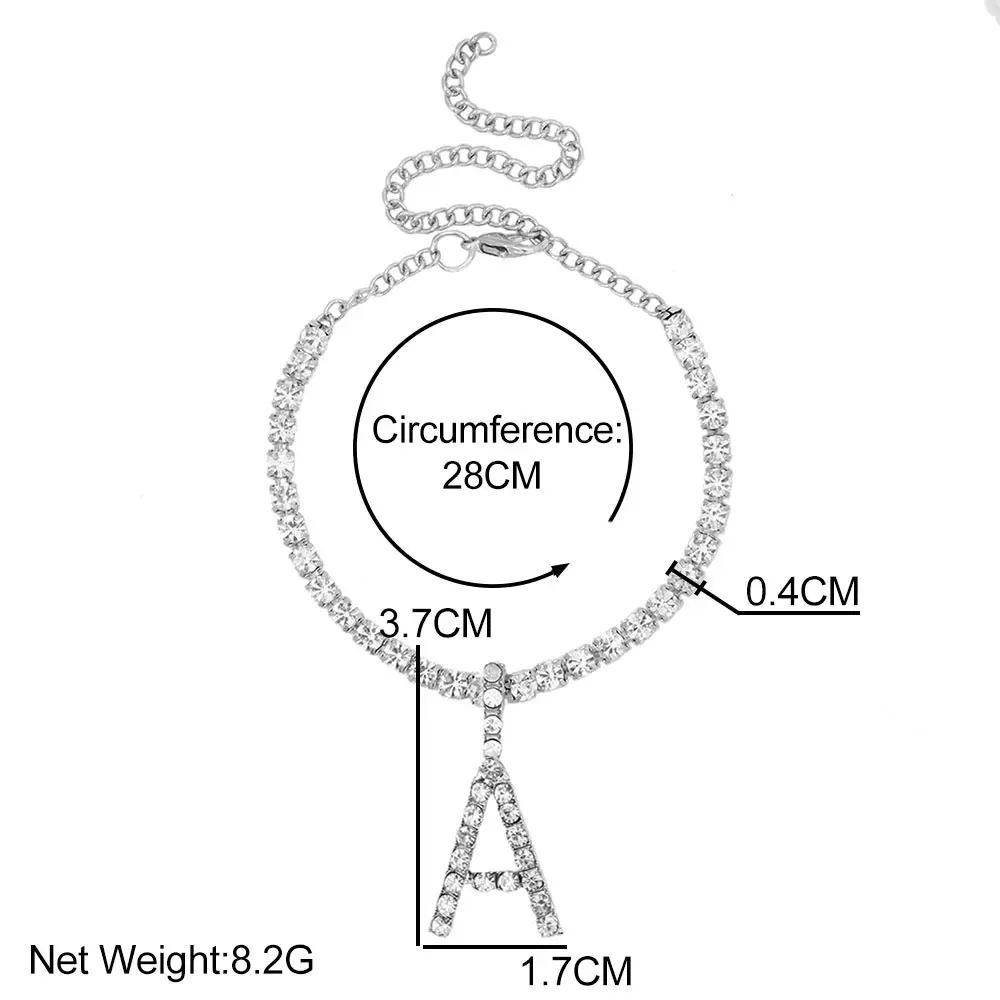 

Bohemian Large Rhinestone Letter Anklet For Women Silver Color Tennis Chain A-Z Letter Pendant Anklet Bracelet Jewelry Wholesale