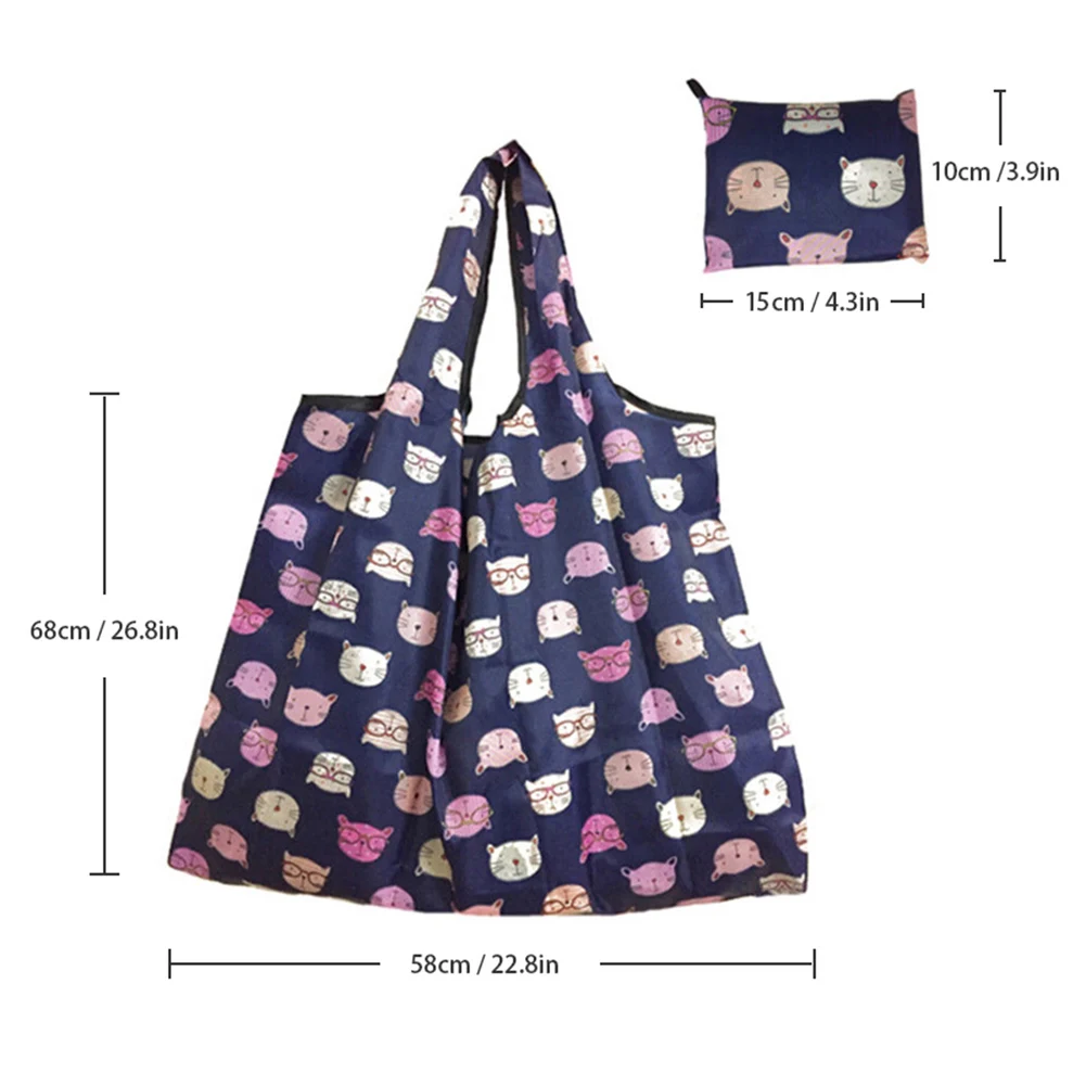 

2020 New Lady Foldable Recycle Shopping Bag Eco Reusable Shopping Tote Bag Cartoon Floral Fruit Vegetable Grocery