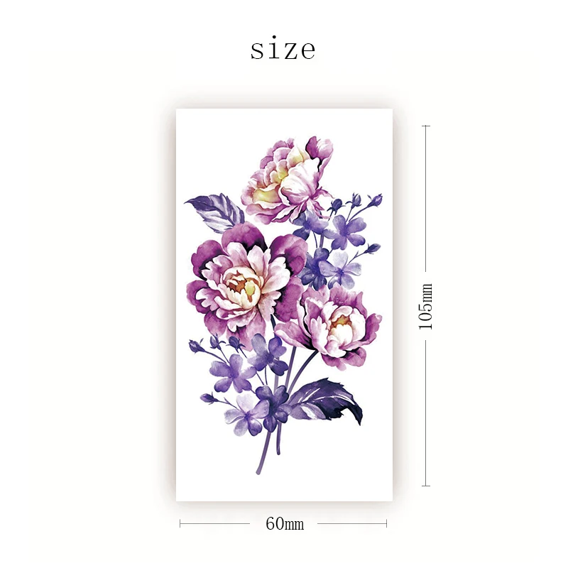

Temporary Tattoo Stickers Sexy Pink Flowers Purple Feathers Fake Tatto Waterproof Tatoo Back Leg Arm Chest Small Size Women Girl