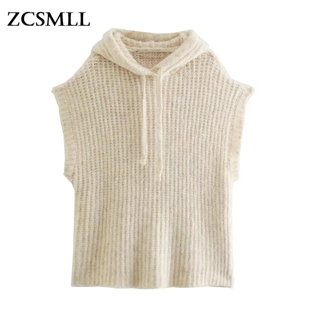 

ZCSMLL женский осенне-зимний Однотонный пуловер с капюшоном в европейском и американском стиле свободный вязаный жилет