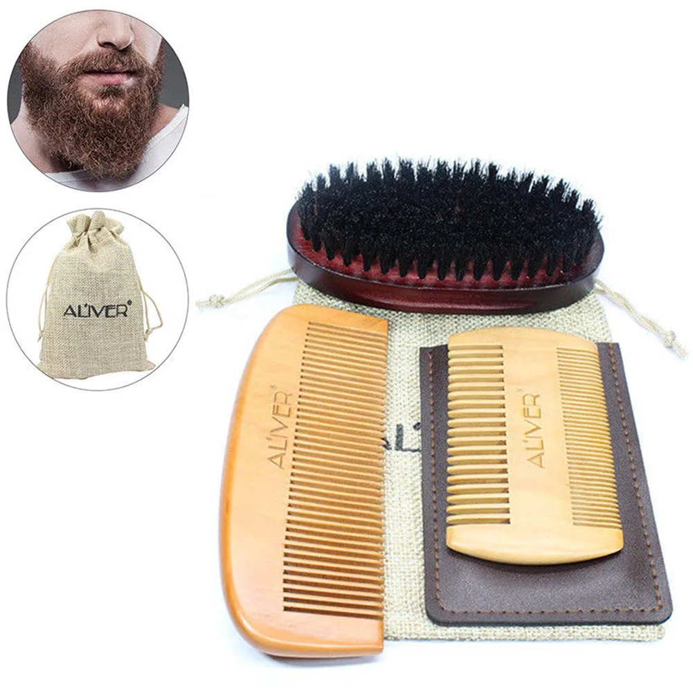 3PCS/Set Mustache Shaping Massage Hair Comb Natural Durable Artificial Bristle Universal Grooming Men Home Beard Brush Portable | Красота и