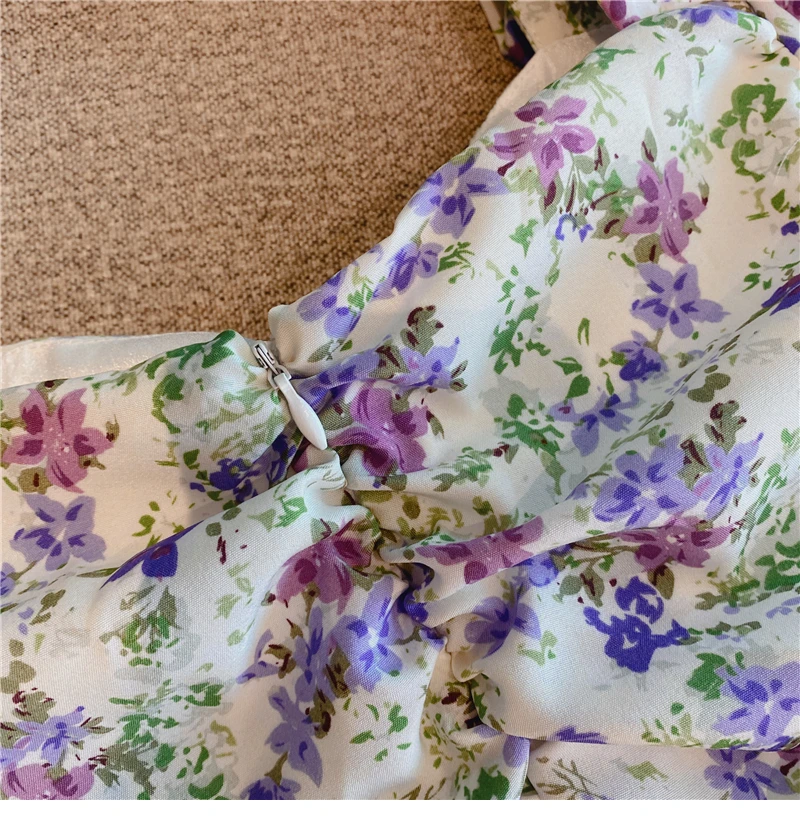 

Floral Print Mini Dress Sweet Girl Pleated Slim-Fit U Collar Sexy Off Shoulder Long Sleeve Short Dresses Women Party Vestido