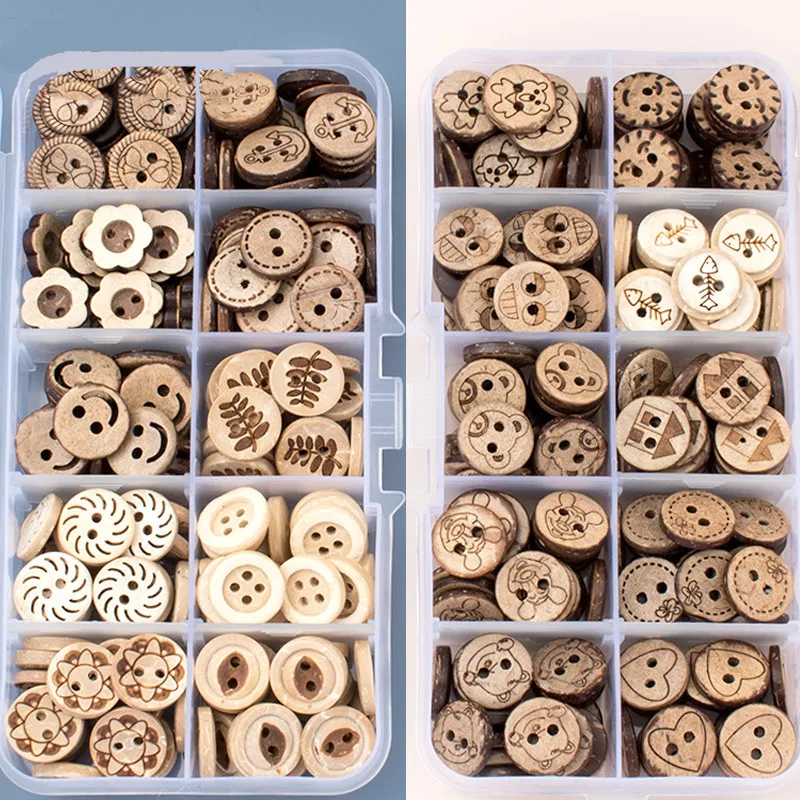

100 шт., детские деревянные пуговицы с кокосовой пряжкой