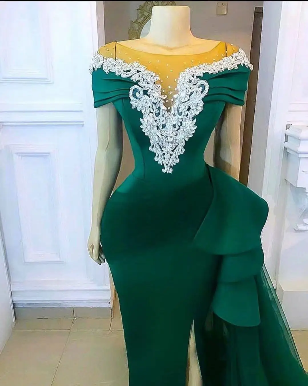 

SuperKimJo Green Evening Dresses 2021 Vestidos De Fiesta Lace Applique Beaded Mermaid Elegant Formal Evening Gown 2022