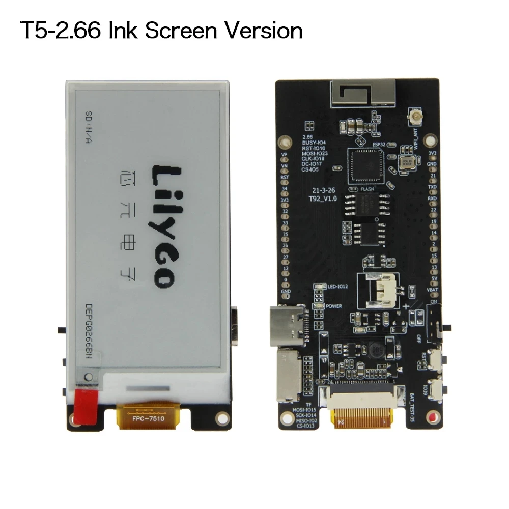 

LILYGO® T5-2.66 inch E-paper compatible with T-U2T USB To TTL automatic downloader
