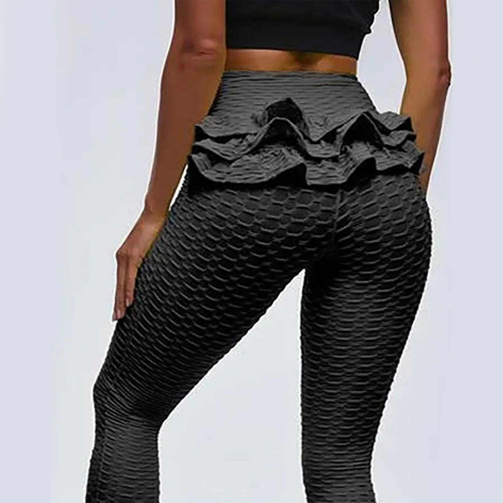 

Women's Tights Solid Elastic Yoga Pants Bubble Hip Lifting Exercise Fitness Running High Waist Yoga Pants E2