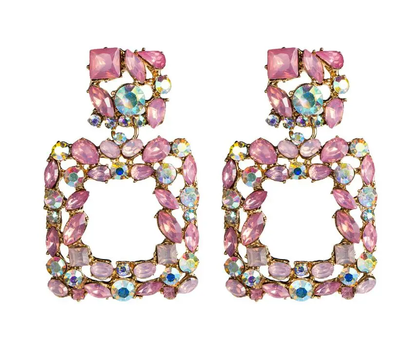 Style 2 Pink KMVEXO многоцветные трапециевидные кристалл AB Висячие серьги для женщин женские длинные геометрические серьги Свадебные украшения - Окраска металла: Style 2 Pink