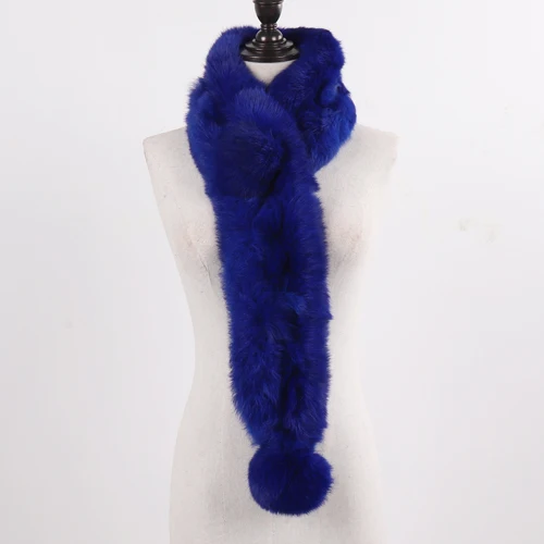 royal blue Бренд леди натуральный кроличий мех шарф женский зимний толстый теплый натуральный шерстяной шарф Россия женские уличные меховые шарфы - Цвет: royal blue