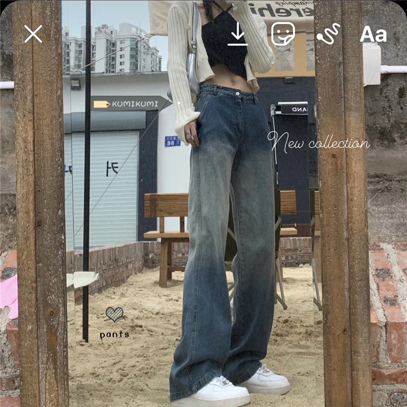 Дизайнерские градиентные джинсы женские брюки летние прямые с высокой талией