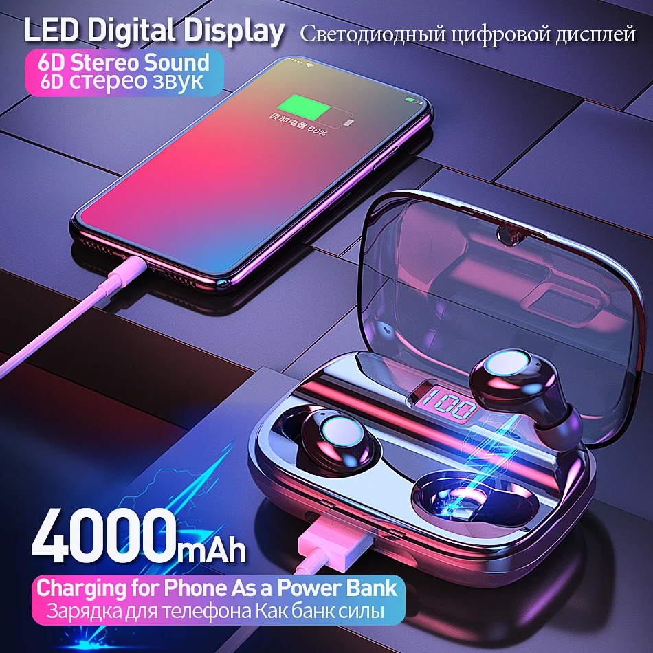 2019 TWS Bluetooth наушники 5 0 6D стерео беспроводные IPX6 водонепроницаемая Спортивная