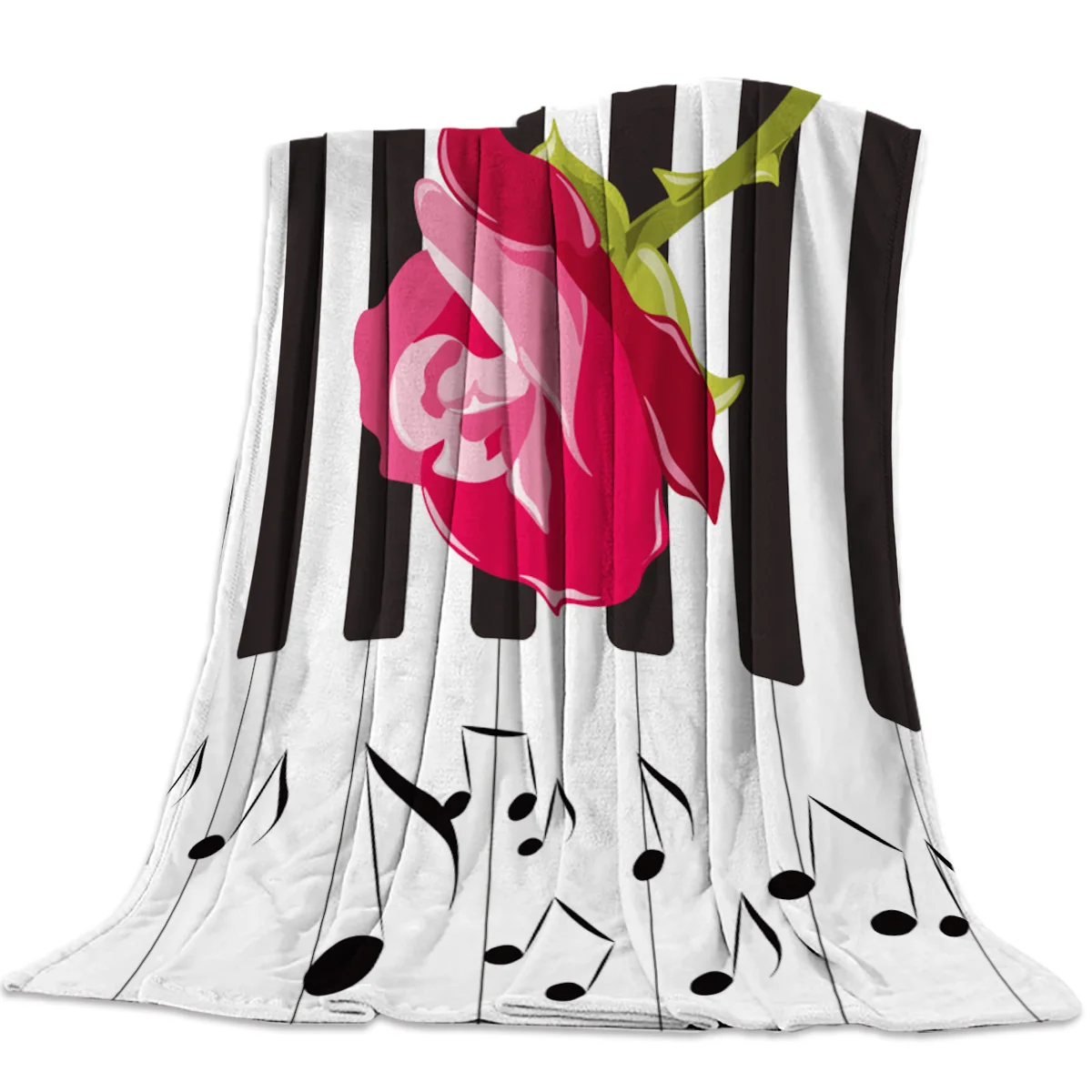 Мягкое теплое Флисовое одеяло кораллового цвета пианино музыка розы любовь