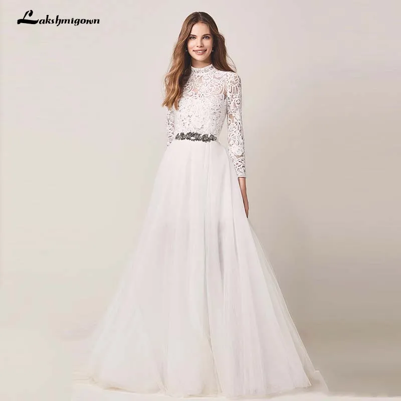 Элегантные свадебные платья кантри белого цвета с длинным рукавом 2019 высоким