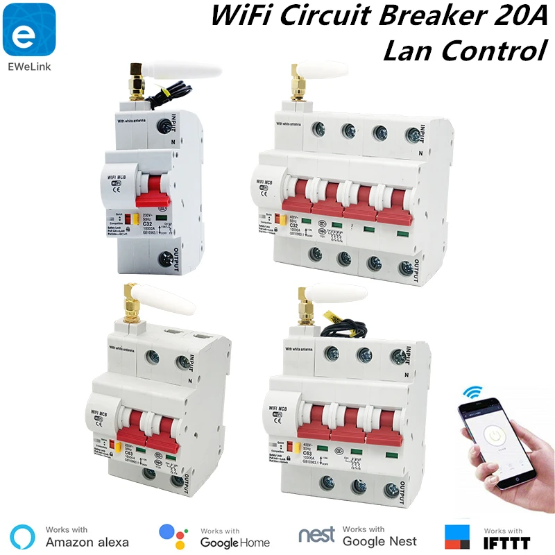 Автоматический выключатель с поддержкой Wi-Fi 20 А 1/2/3/4P | Электроника