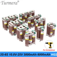 turmera 3s 10 8v 4s 14 4v 5s 18v 6s 25v 18650 hg2 3000mah 6000mah battery 30a soldering for 21v drill screwdriver batteries use
