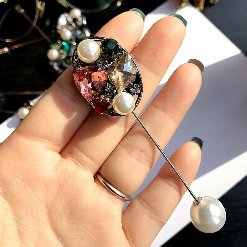 Женская длинная брошь ручной работы в стиле ретро стразы с искусственным