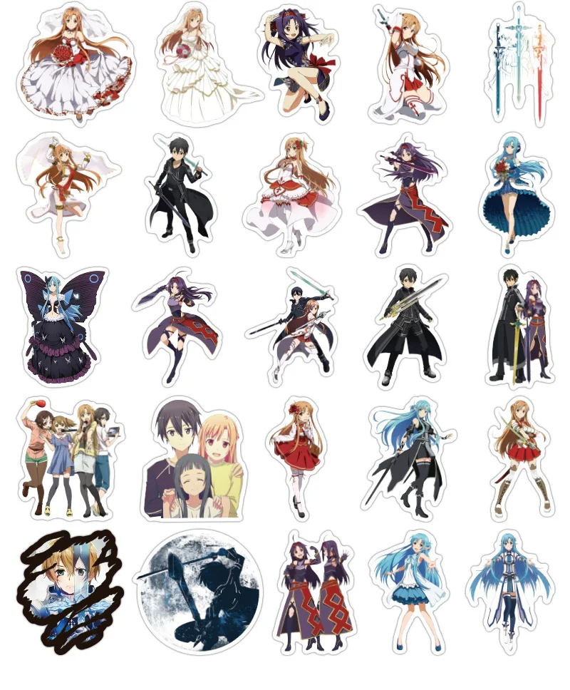 

50pcs SAO Japanese Anime Sticker Sword Art Online KIRITO ASUNA YUI Stickers for Students Luggage Laptop Stationery Supplies