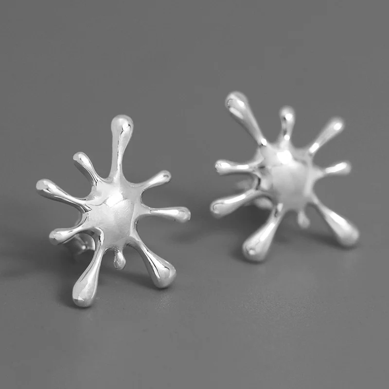 INATURE 925 Sterling Silver Fashion Splashing Water Metal Stud Earrings for Women Jewelry Gifts | Украшения и аксессуары