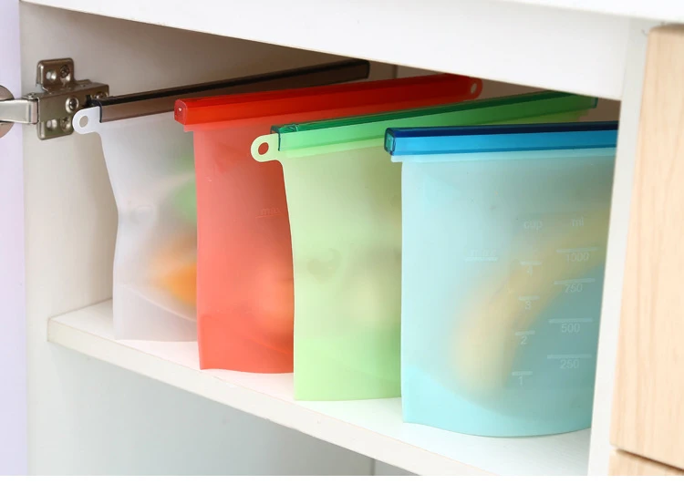 Reusable silicone food bag Silicone ziplock bags Refrigerator food freezer bags 1000ml milk fruit meat fresh sealed storage bags