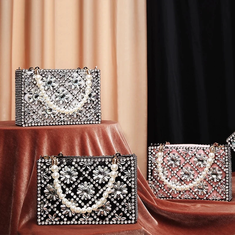 

Party Evening Bag Luxury Rhinestone for Women Metal Hollow Clutch Bag Diamond Flower Purses and Handbags Chic Designer Bag