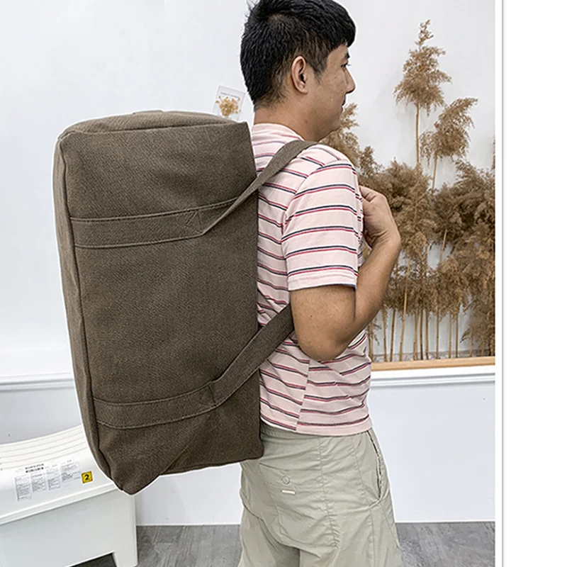 60L Outdoor Travel Camping Bag Canvas Portable Messenger Men's Bag Shoulder Bag Duffel Bag Thickened Luggage Storage Bag X720D
