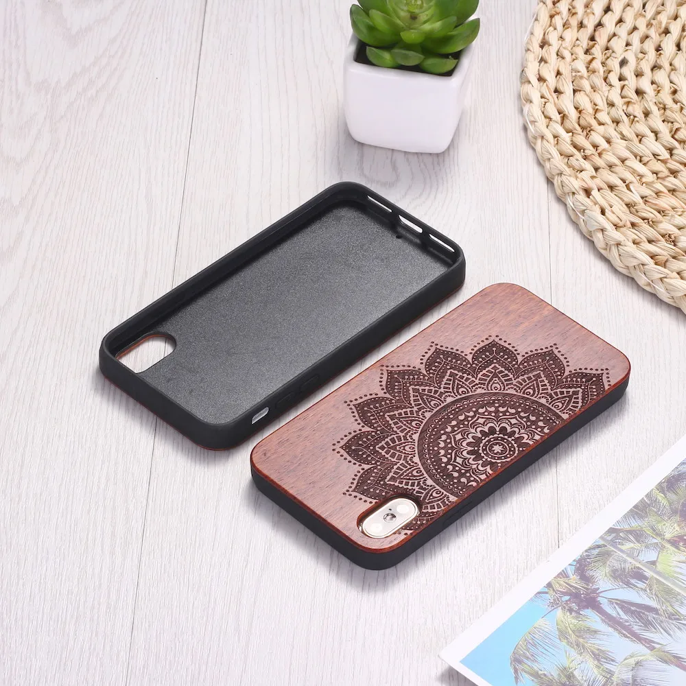 Tribal Indian Mandala Flower Engraved Wood Phone Case Coque Funda For iPhone12 6 6S 6Plus 7 7Plus 8 8Plus XR X XS Max 11 Pro 