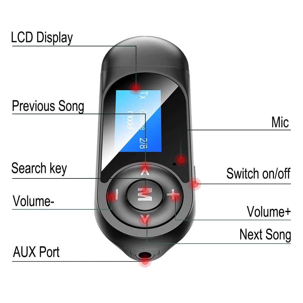 

5.0 Bluetooth Adapter Wireless LCD Display USB Bluetooth Receiver Music Audio Transmitter for PC TV Car 3.5mm AUX Adaptador