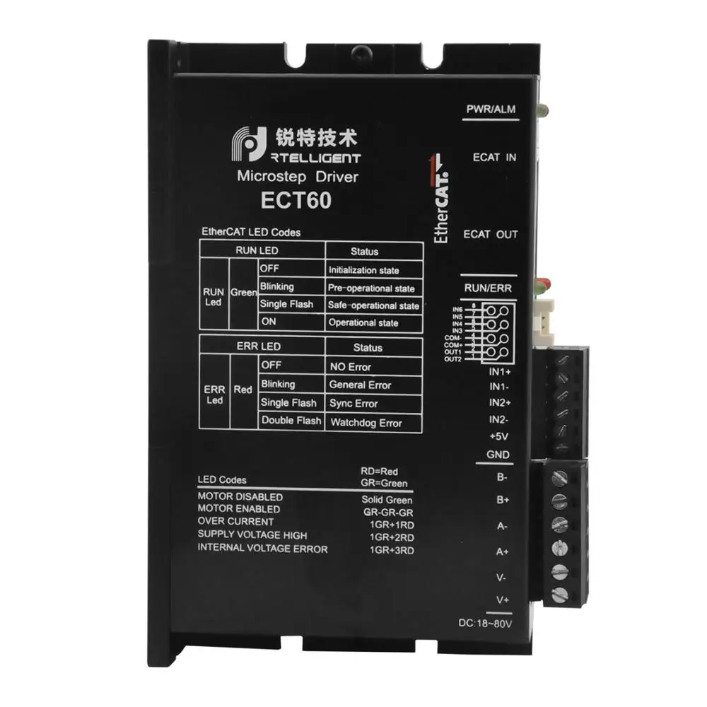 Rtelligent Nema 23 24-80 В постоянного тока EtherCAT Fieldbus Тип замкнутый контур Драйвер шагового двигателя CiA402 стандарт