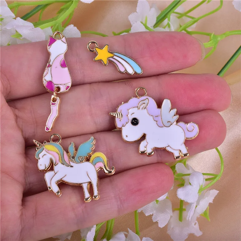 Металлические подвески в виде кота единорога лошади радуги звезды серьги