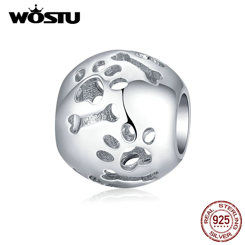 WOSTU 925 стерлингового серебра домашних животных кошка бусины &quotследы&quot Ажурный