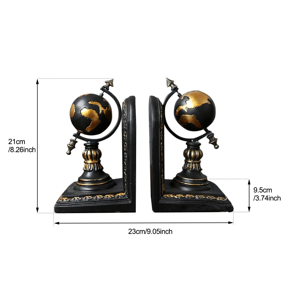 

1 pair Decorative Bookends For Shelves Magazine Organizer Rustic Globe Holder Office Desktop Craft Resin Home Cabinet Support
