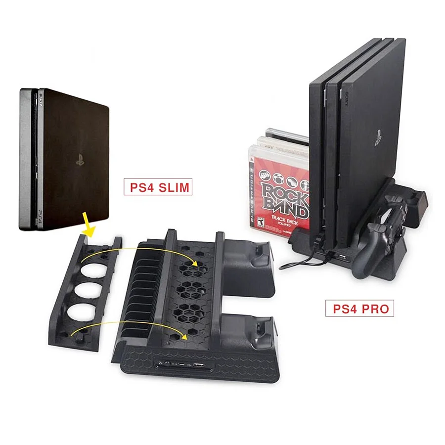 Вертикальная подставка для PS4/PS4 Slim/PS4 PRO с охлаждающим вентилятором двойной