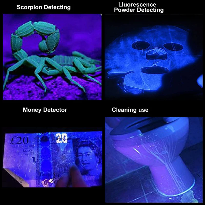 LED UV Flashlight Ultraviolet Torch With Mini Zoomable 3 Modes For Money Detector Leak and Cat Pet Urine | Лампы и освещение