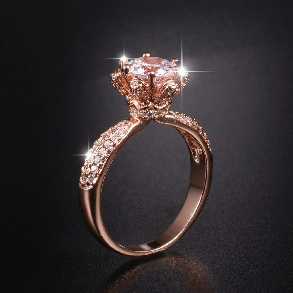 Luxury 2ct Simulated Diamond Engagement Ring Jewelry gift Flower Design Solid 100% 925 silver rose gold Wedding Rings for Women | Украшения