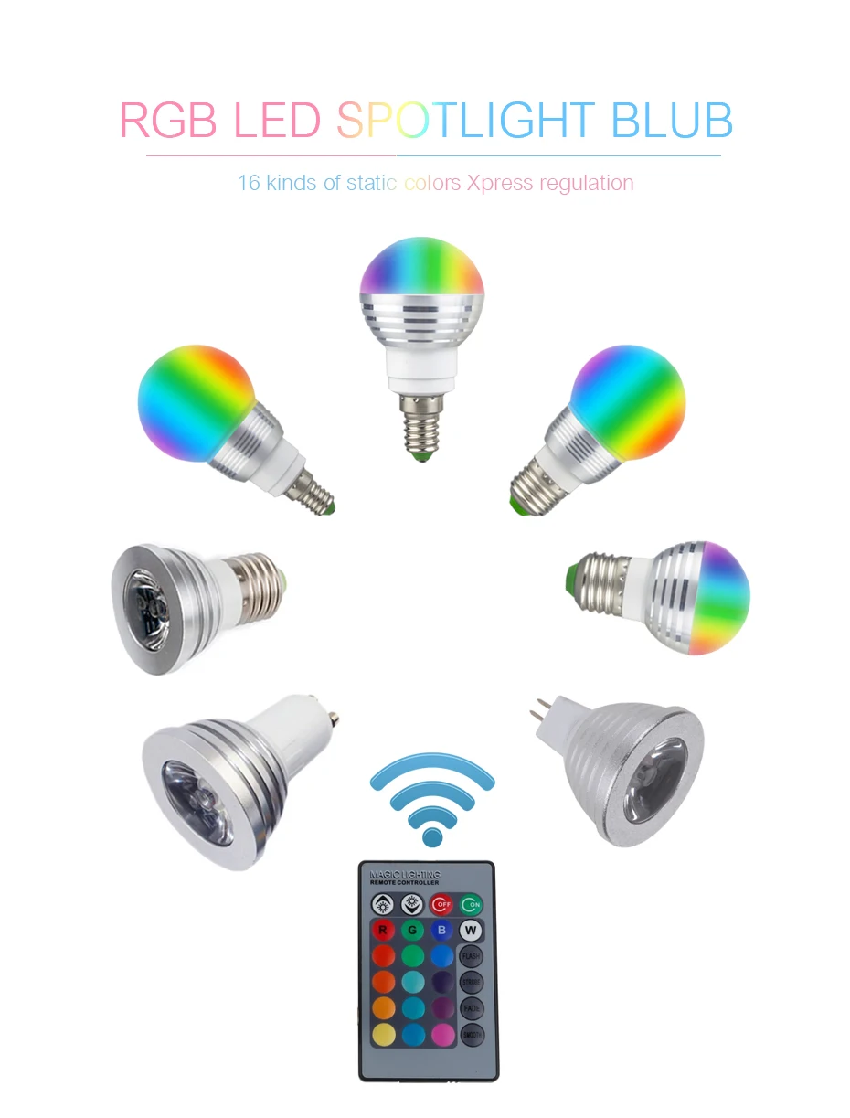 Светодиодная лампа E27 E14 RGB 3 Вт 5 10 15 диммируемая 16 меняющих цвет волшебных ламп Gu10