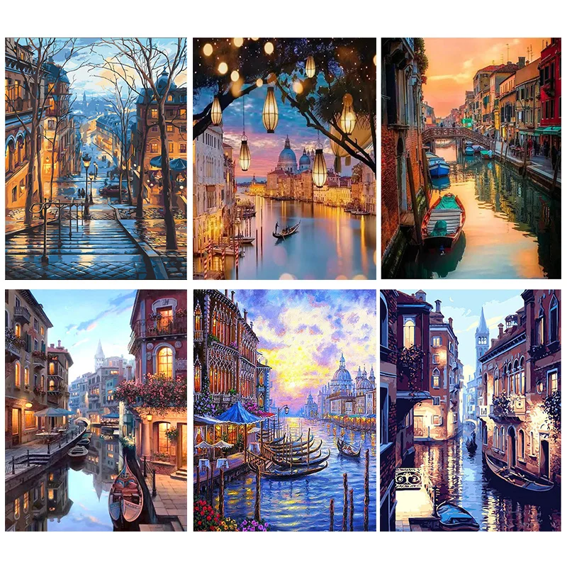 

GATYZTORY DIY Painting By Numbers Street View Landscape Oil Painting HandPainted Wall Decor Painting Canvas Drawing G