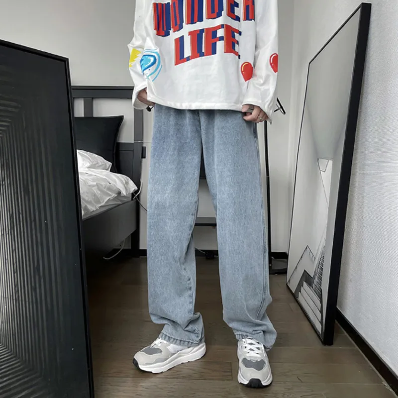 New Harajuku Casual Wide Leg Male Trousers Hip Hop Men's Denim Jeans 4 Colors Fashion Oversized Straight Denim Pants