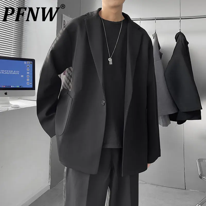 

PFNW 2021 Autumn Winter New Suit Coat Ins Trend Single Button Men's Multicolor Large Blazers Oversized Wide Casual Tops X1147