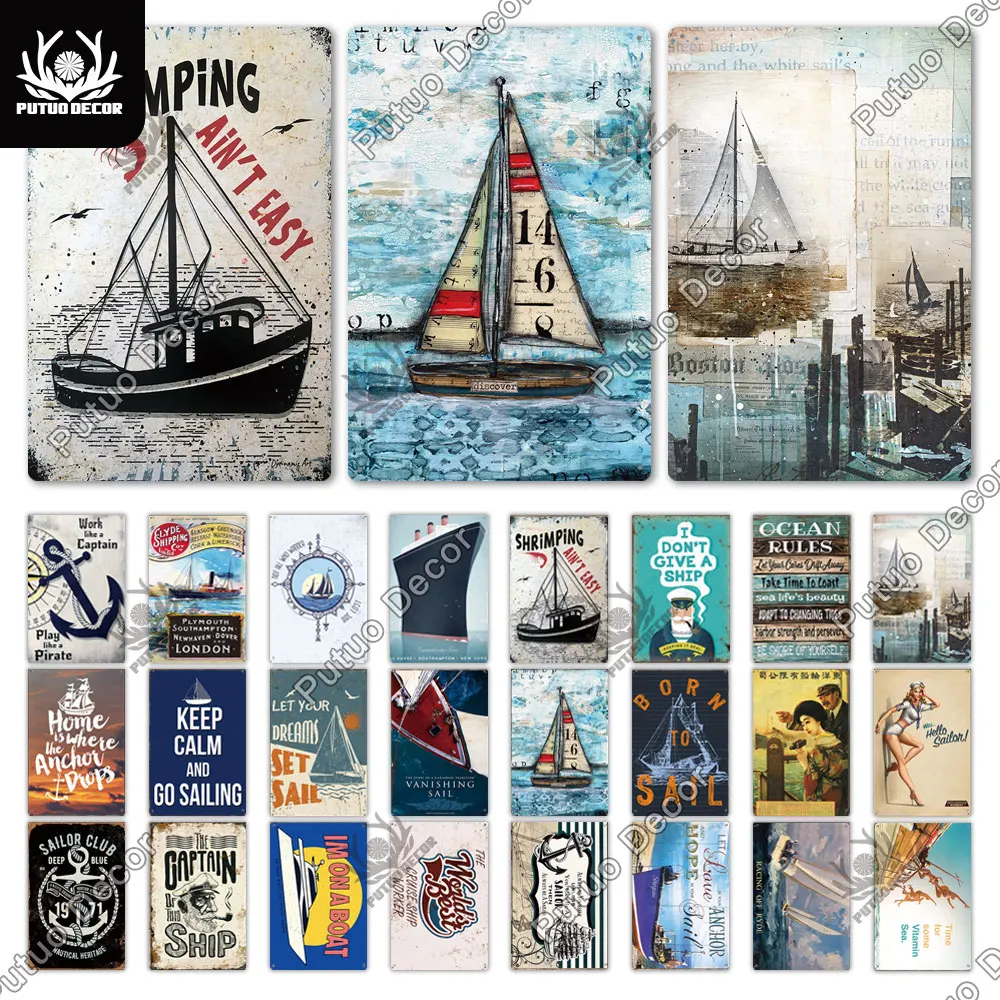 

Putuo Decor Sailing Vintage Metal Sign Plaque Metal Vintage Poster Tin Sign Decoration for Man Cave Living Room Home Wall Decor