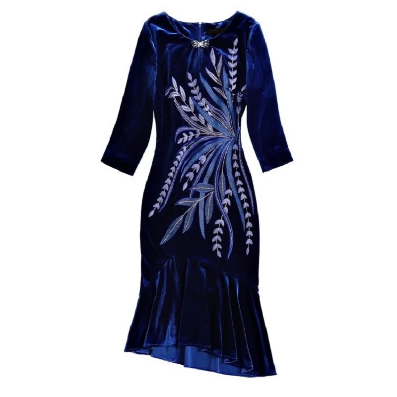 

NEW spring Trumpet 2021 dress Women's Clothing Slim ladies sexy Vintage party Dress plus size O Neck velvet work dresses autumn