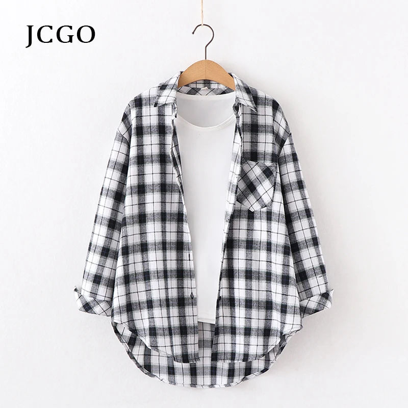 JCGO 2020 новая клетчатая рубашка с длинным рукавом женские блузки Весенняя