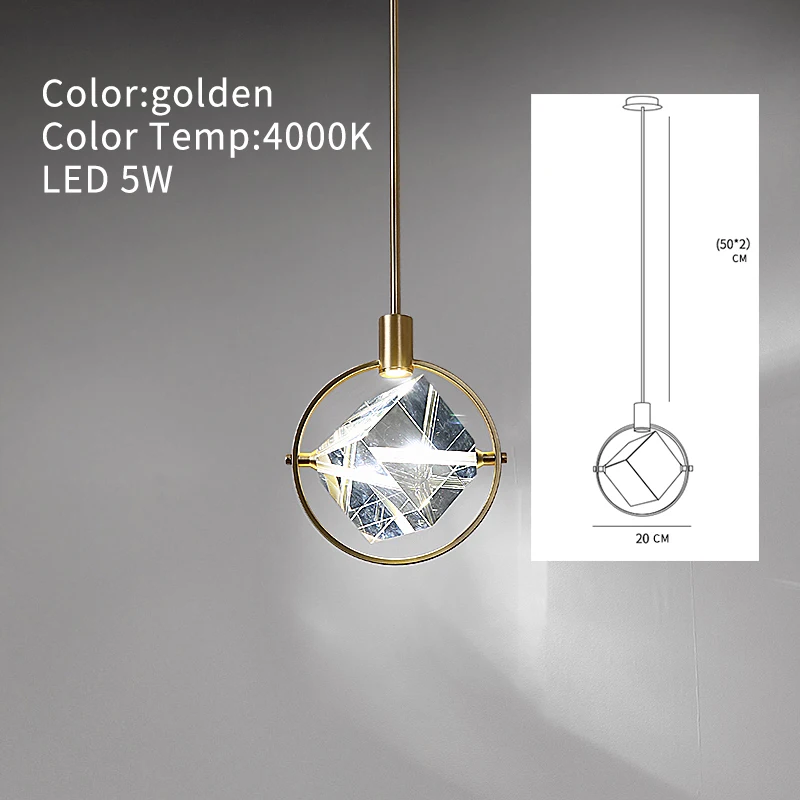 Одиночная маленькая Подвесная лампа LED роскошная хрустальная Золотая подвеска 1