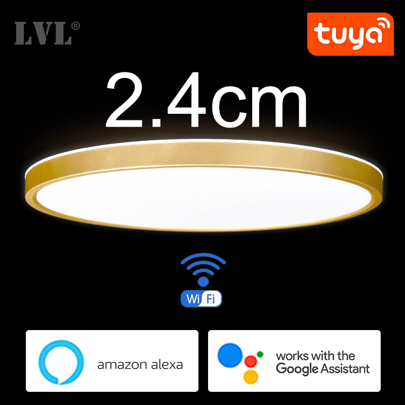 $26.88 Modern Led Smart Ceiling Light Golden Wood Grain Dimmable Home Lighing WiFi Tuya App Voice Control Surface Mounting Ceiling Lamp