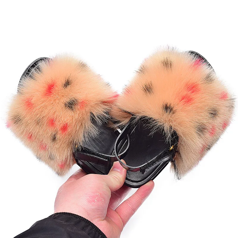 

Children Fashion Furry Sandals Fluffy Faux Fur Open Toe Back Strap
