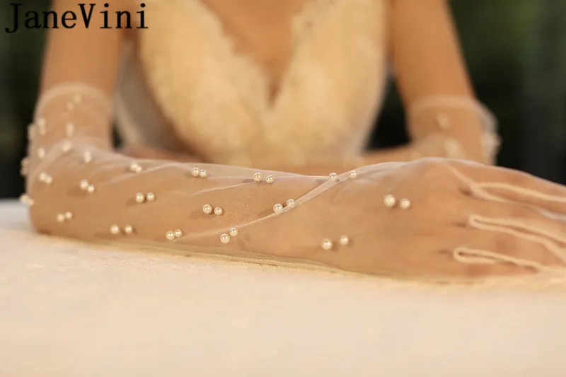 Перчатки Свадебные Длинные с жемчугом белые прозрачные вечерние перчатки