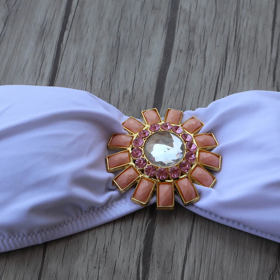 Комплект бикини Белый Топ женский купальник с красным низом купальные костюмы со