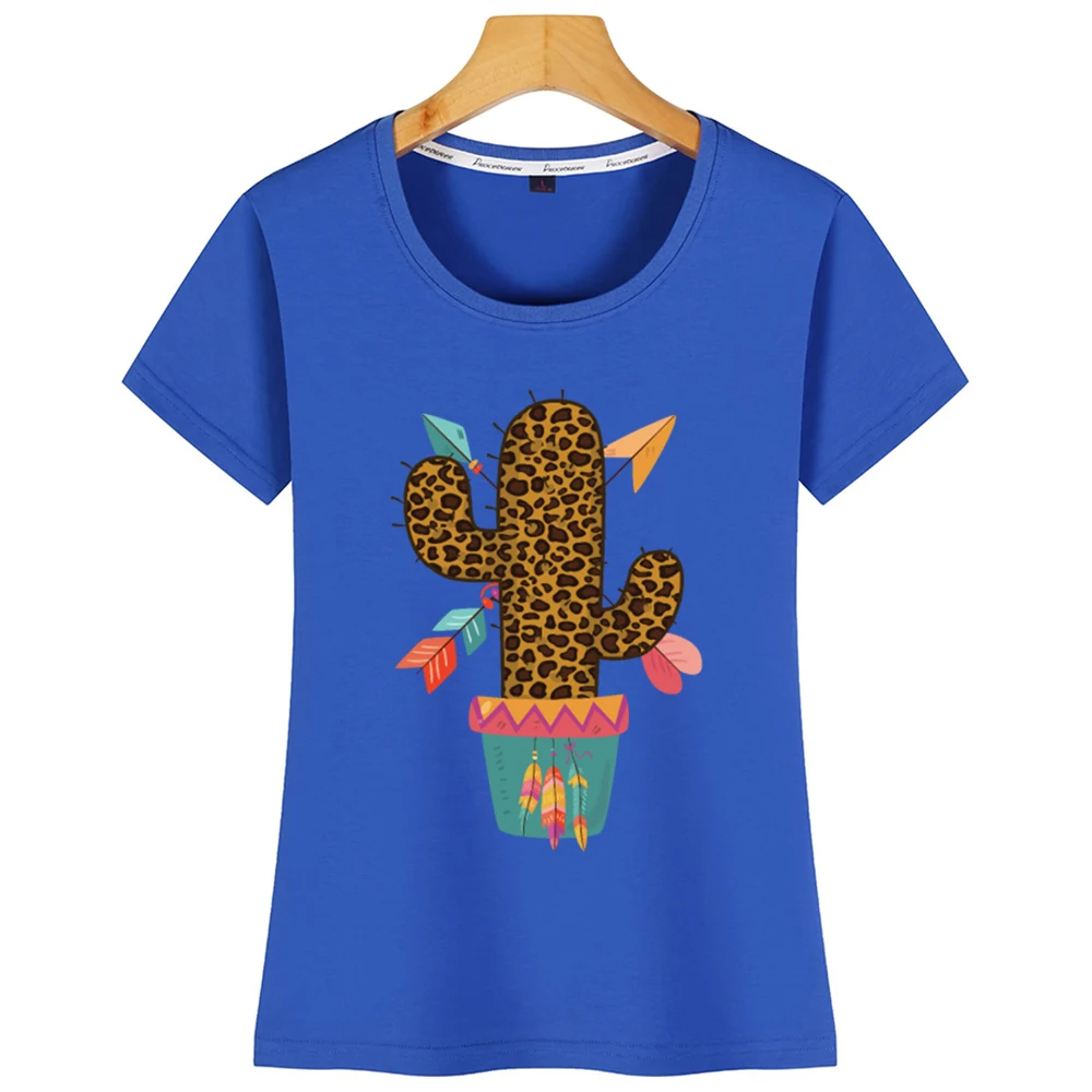 Топы футболка Женская милая леопардовая кактус Boho шикарная красочная ретро