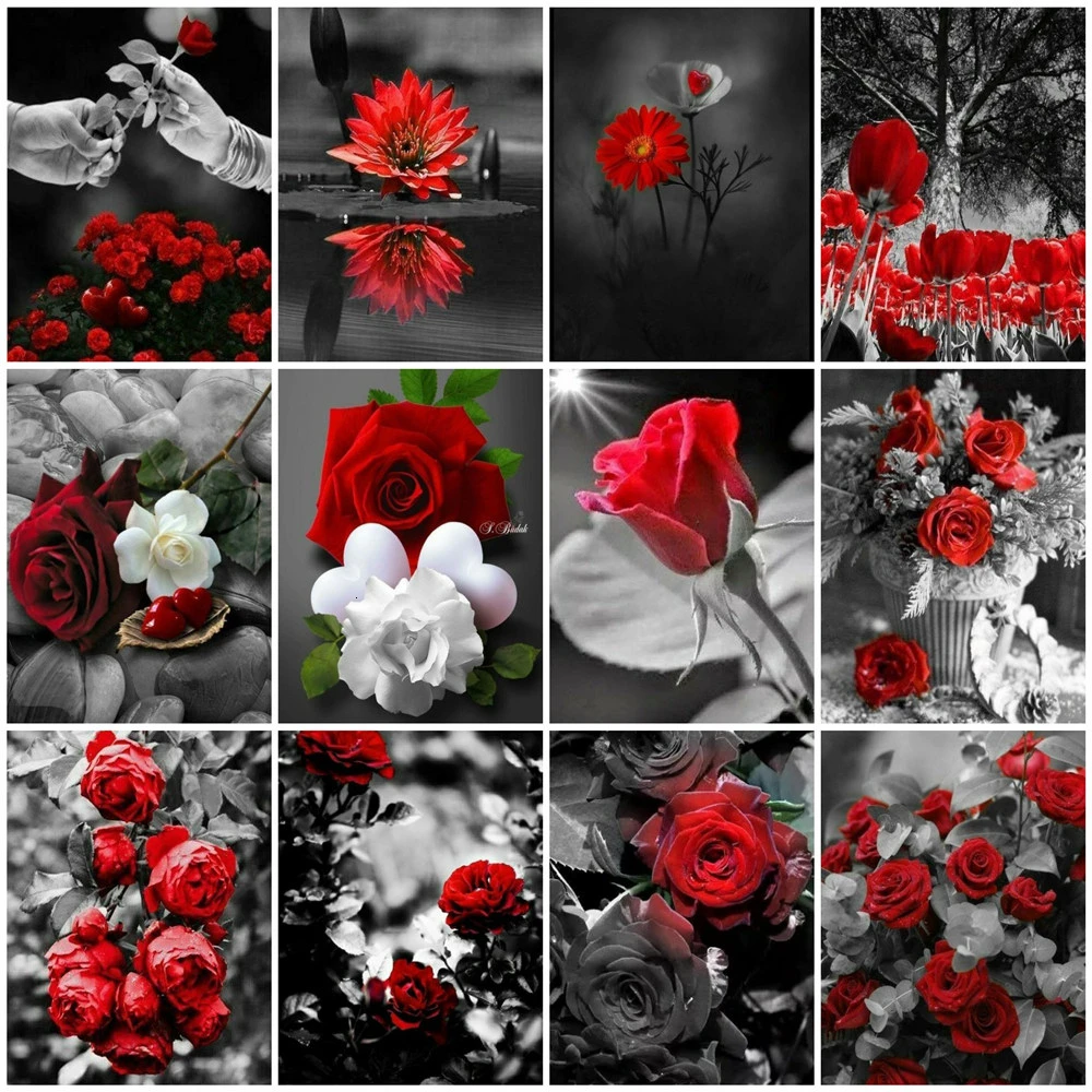 HUACAN картина маслом цветок рисунок на холсте Ручная роспись по номерам розовые