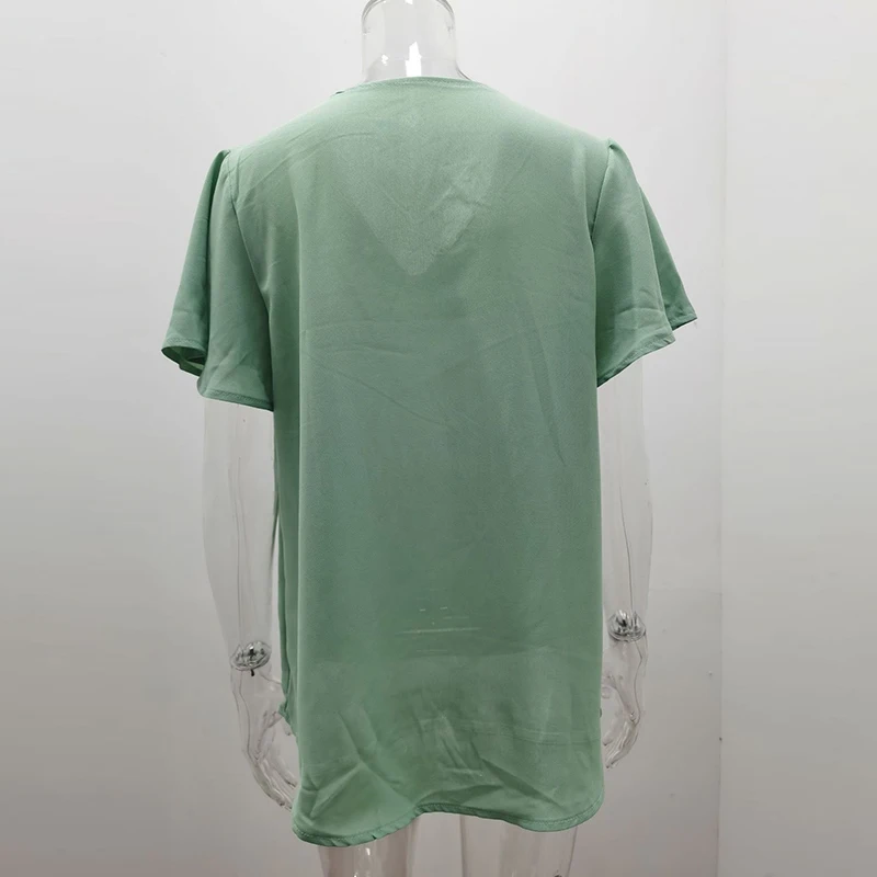 

Summer Solid Ruffles Women'S Chiffon Blouse Casual V-Neck Short Sleeve Female Blouses 2021 Fashion Oversize Loose Ladies Tops