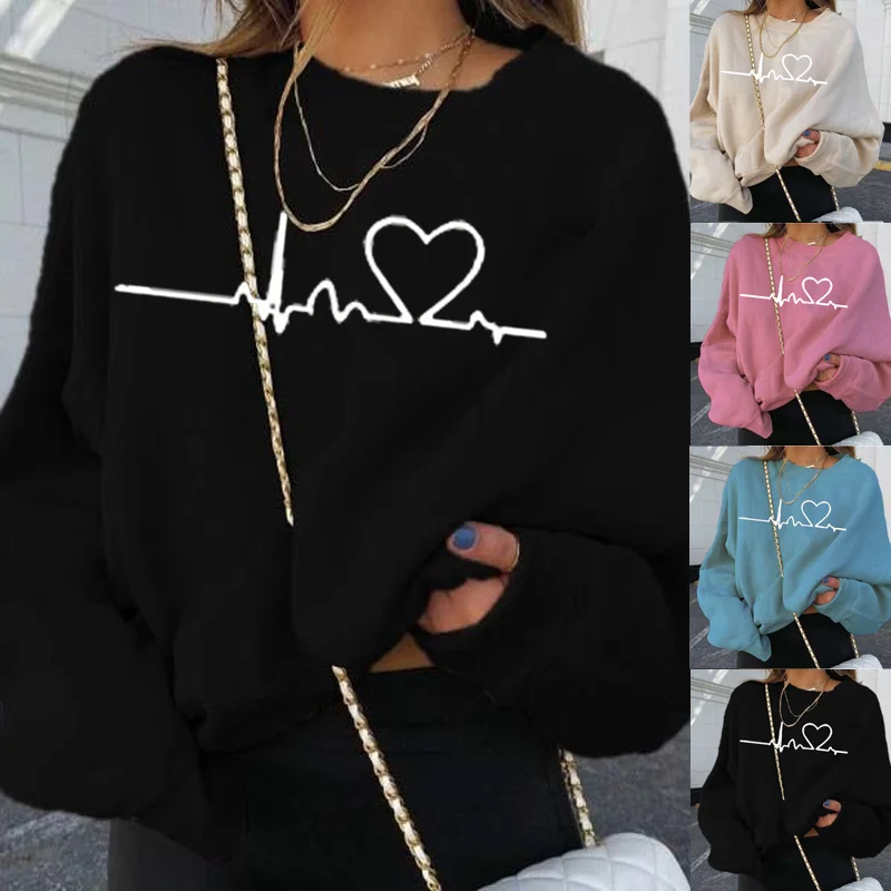 

Sweatshirt Women Kawaii Print Loose Pullovers Autumn Sweatshirts Streetwear Casual Grils O Neck Long Sleeve Pullover Tops 2021